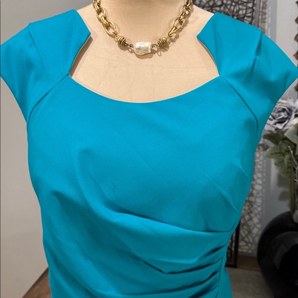 Calvin Klein 18W Teal Ruched Sheath Dress Plus Size Cocktail - Picture 3 of 9